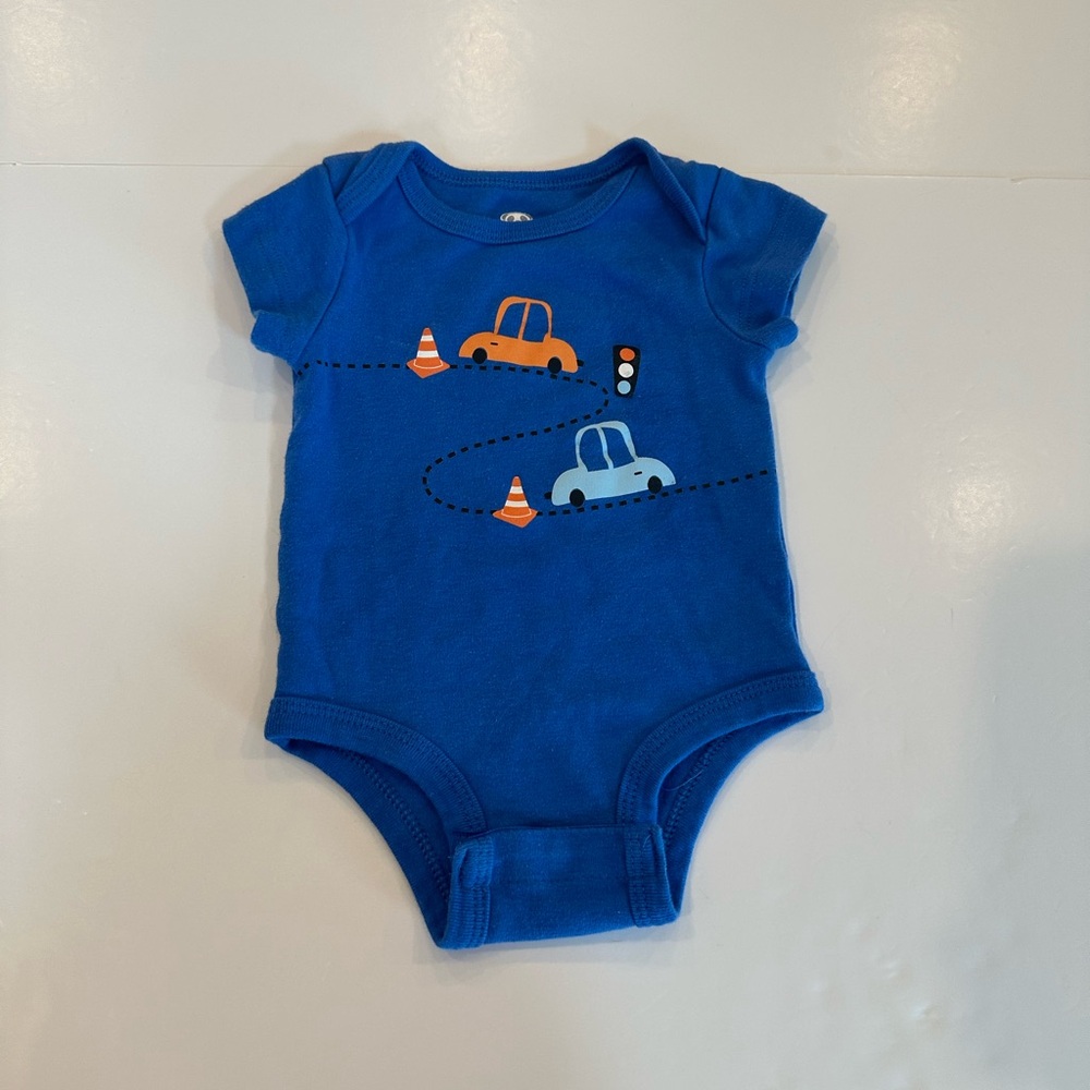 10/20$ Rococo blue car theme baby short sleeve  bodysuit/onesie size 6months